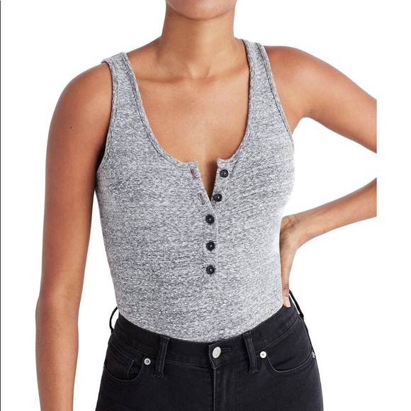 Madewell Tops - madewell ✨NWT✨ indie henley gray bodysuit size XS